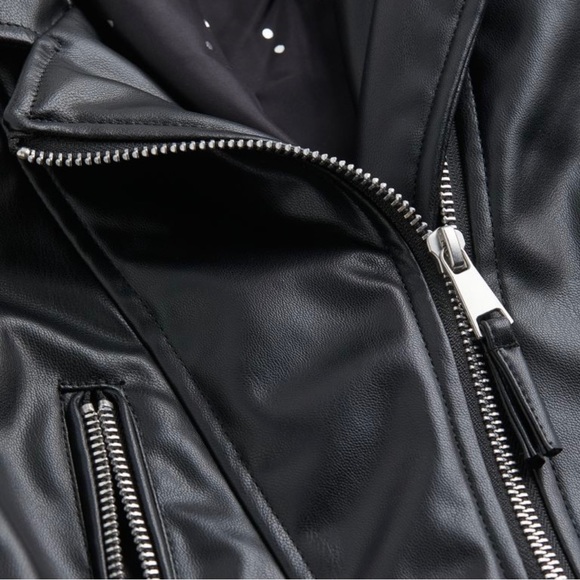 (NEW) H&M BLACK FAUX LEATHER BIKER JACKET (SIZE 8) - Picture 8 of 8